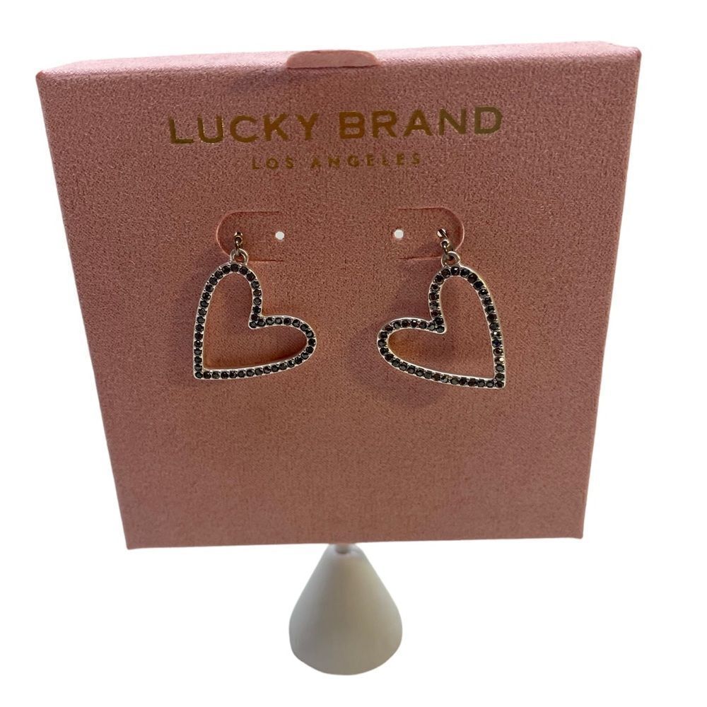 Lucky Brand Matte Toned Silver Open Hearts Outlined w/ Black Pave Crystals.